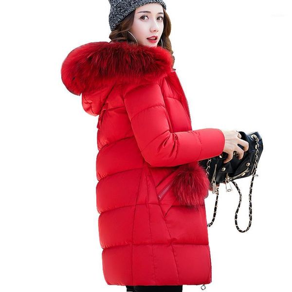 

winter jacket women 2017 cotton-padded warm parkas women jackets long slim fur collar hooded coat for clothing plus size1, Black