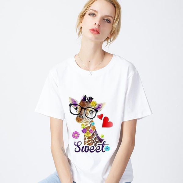 

футболка женщины 2019 новая летняя футболка kawaii сладкий животное печатная напечатана harajuku tshirt о-шеи с коротким рукавом белые топы, White