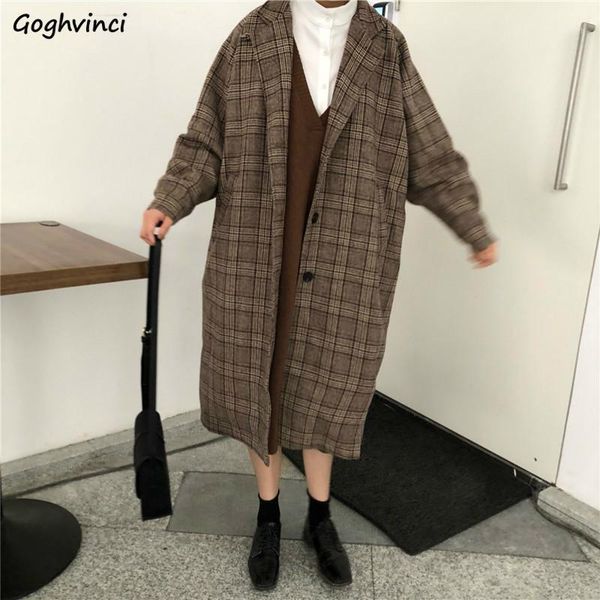 

wool women long sleeve plaid turn-down collar womens coats comfortable korean coat harajuku clothing chic1, Black