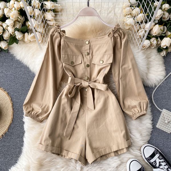 

2021 new retro female singing short fall fancy word puff shoulder style fashion streetwear overalls sqjv, Black;white