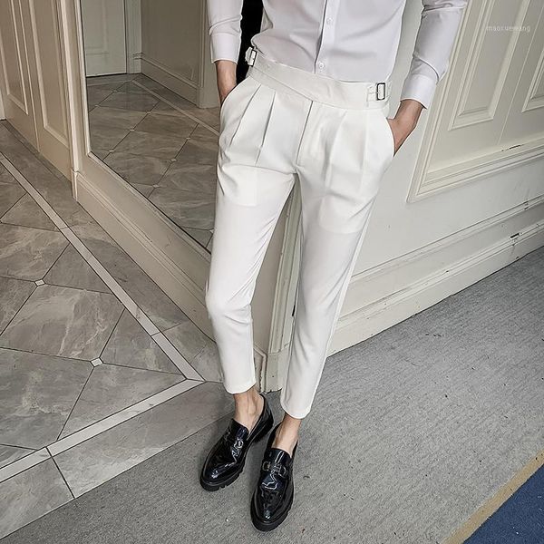 

2020 brand clothing of men business suit trousers / male slim fit summer men wedding dress pants white, black1, White;black