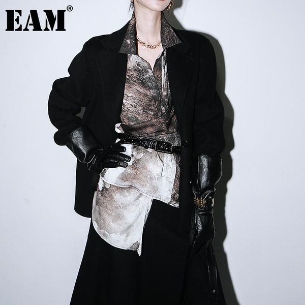 

[eam] loose fit black brief temperament short woolen coat parkas new long sleeve women fashion tide autumn winter 2020 1dd2210