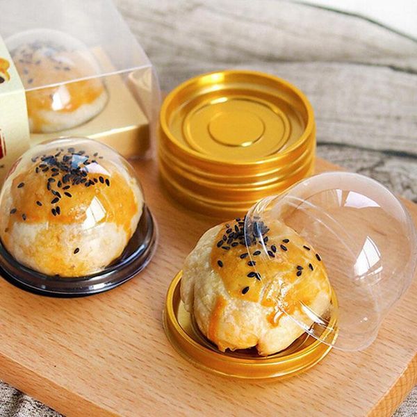

100 pcs egg-yolk puff disposable round cake case plastic clear egg cake dessert pastry storage packaging box holder with lid1