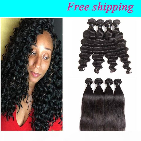 

loose deep human hair weaves unprocessed peruvian malaysian indian brazilian virgin human hair extensions straight 3 4 pieces lot, Black