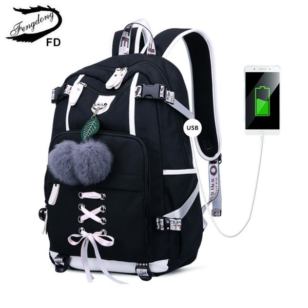 Fengdong Koreanische Stil Highschool Rucksack Für Teenager-Mädchen Mode Schwarz Weiß Student Mädchen Rucksack Schultasche Nette Buchtasche LJ201225