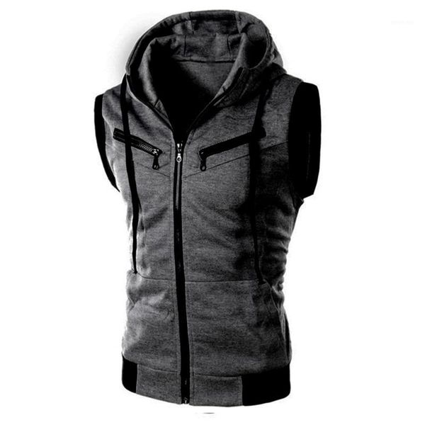 

nice mens plus size hoodies vests coat zipper pocket hooded sleeveless coats oversized slim outwear 5xl streetwear1, Black