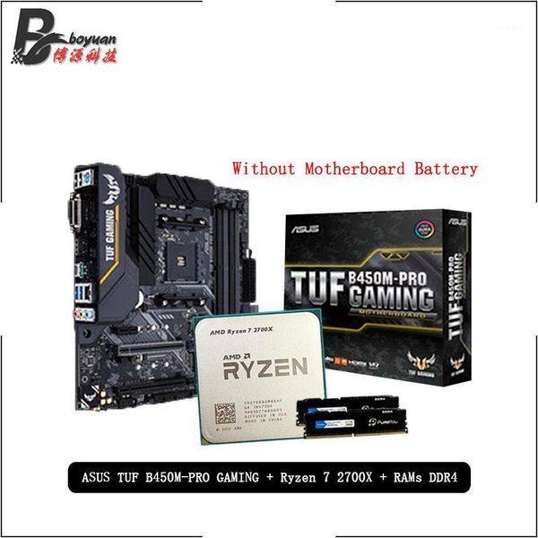 

rams amd ryzen 7 2700x r7 cpu+asus tuf b450m pro gaming motherboard + pumeitou ddr4 2666mhz suit socket am4 without cooler1