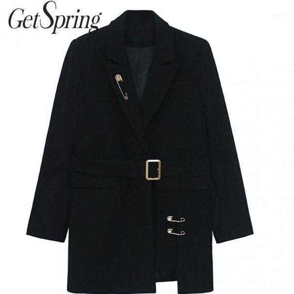 

getspring women blazer patchwork irregular long women blazers jackets asymmetry black vintage blazer coats 2020 new fashion1, White;black