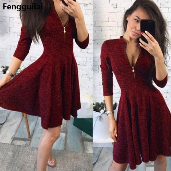 

летняя мода женщин бюст молнии платье твердая плиссированные v -neck sexy ladies платья партии вечера bodycon мини платье vestidos, Black;gray
