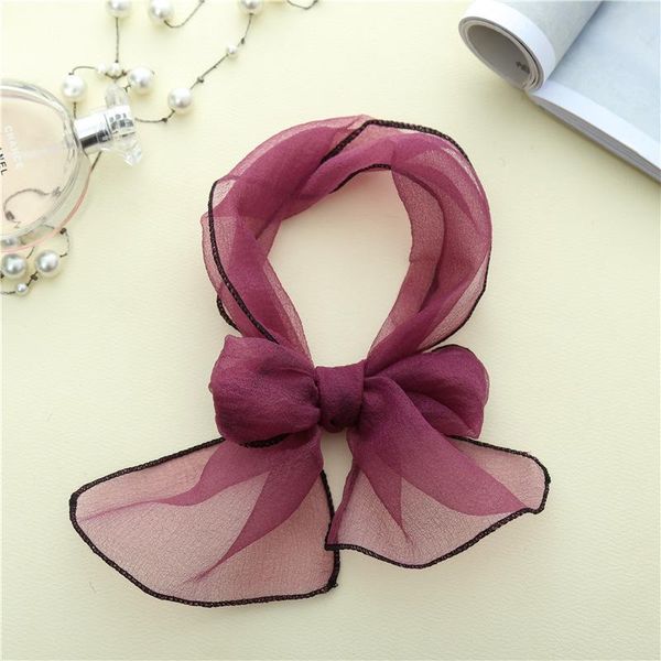 

fashion women thin organza scarf narrow long neck scarves silk candy color transparent chiffon headband wavy tie hair band sqcqxp, Blue;gray