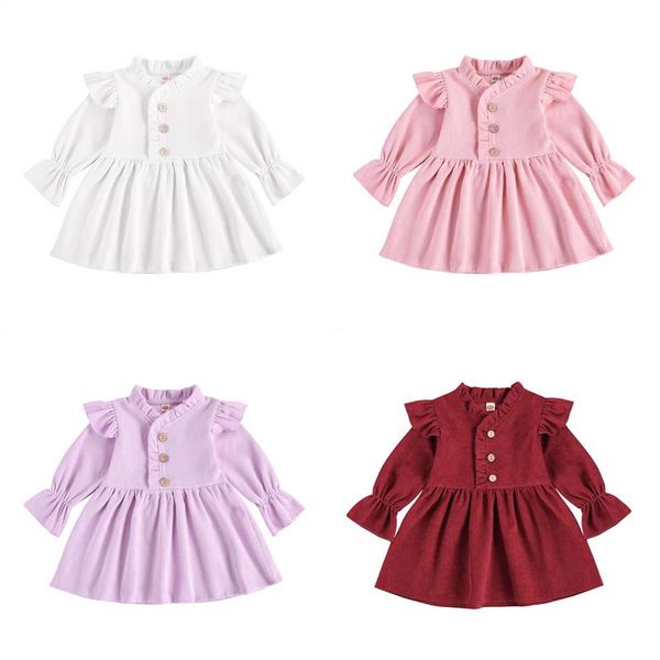 

girl's dresses spring autumn girls princess dress cotton clothing for kids long sleeve solid color children corduroy, Red;yellow
