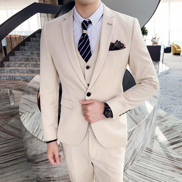 

new autumn and winter suits men's three-piece suit british slim solid color wedding leisure business suit jacket1, White;black