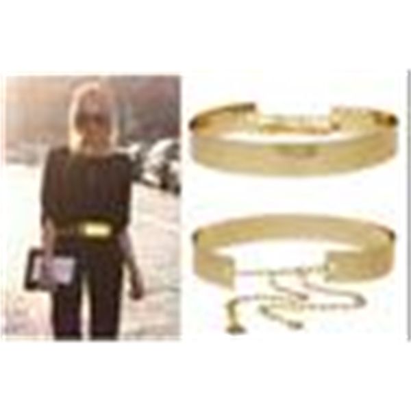 

fashion women full gold/silver metal mirror waist belt metallic gold plate wide obi band with chains, Black;brown