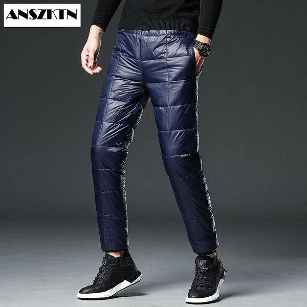 

anszktn winter men's down pants 90 white duck down leisure warm comfortablesolid thicken windproof warm 80% white duck, Black