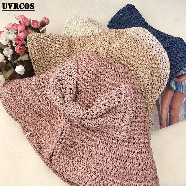 

wide brim hats bow-tie fisherman hat fashion small split straw collapsible sun beach handcrafted block for women, Blue;gray