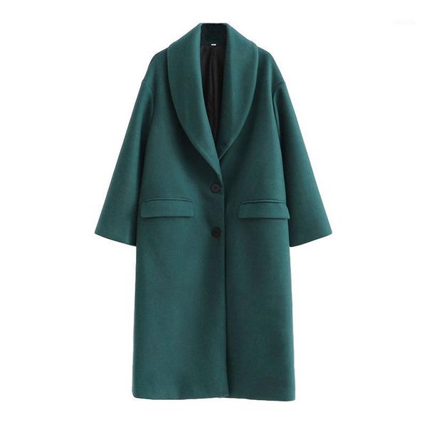 

csmdtyjl women green fashion elegant warm woolen coat pockets female outerwear chic blends long overcoat1, Black