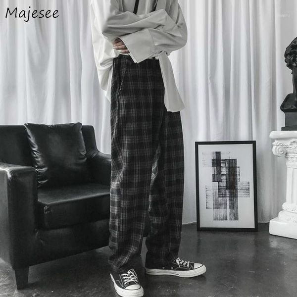 

casual pants men plaid loose wide leg trousers mens simple chic korean style all-match ins trendy streetwear harajuku ulzzang1, Black