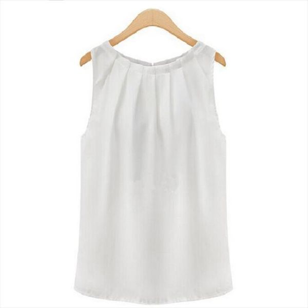 

wtempo women fashion sleeveless chiffon o neck short blouse vest elegant solid lady casual clothing tank shirt 30, White