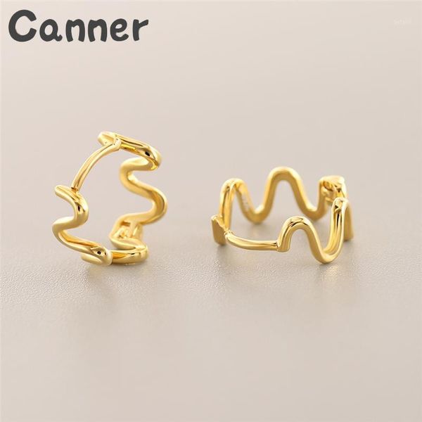 

canner 925 sterling silver irregular hoop earrings for woman girls wedding gold color earrings pendientes mujer jewelry gift a401, Golden;silver