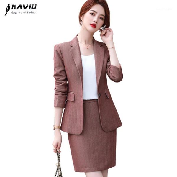 

two piece dress high end brown suits long sleeve women slim fashion temperament interview formal blazer and skirt office ladies work wear1, White