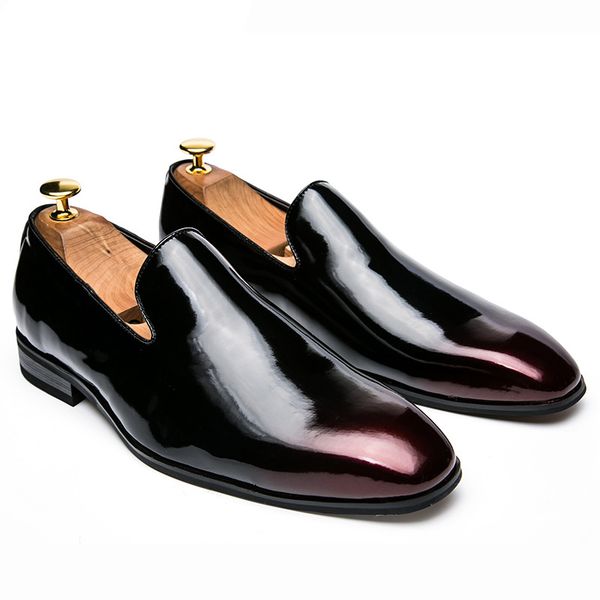 

party shoes for men coiffeur wedding shoes men elegant italian brand patent leather dress shoes men formal sepatu slip on pria, Black