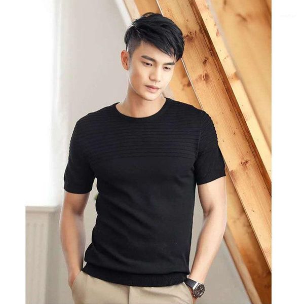 

2020 summer men's short-sleeved fitness knit sweater shirt fit tee clothest male summer casual knitted t-shirt l331, White;black