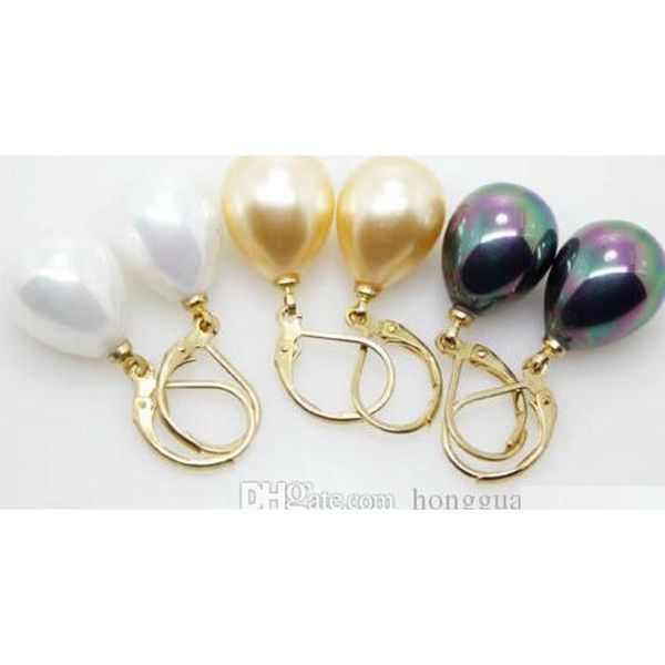 

12x16mm south sea shell pearl drop gold plated earrings color optional lndhm, Black