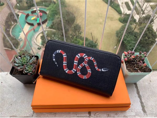 

men animal long wallet leather black snake tiger bee wallets women long style purse wallet card holders with gift box, Red;black