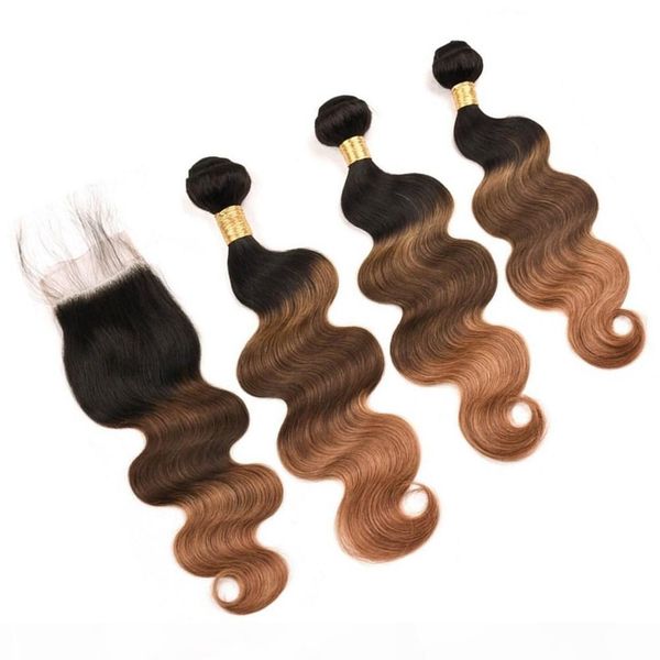 

#1b 4 30 ombre peruvian body wave human hair weave bundles with closure black brown to medium auburn ombre lace closure with weaves
