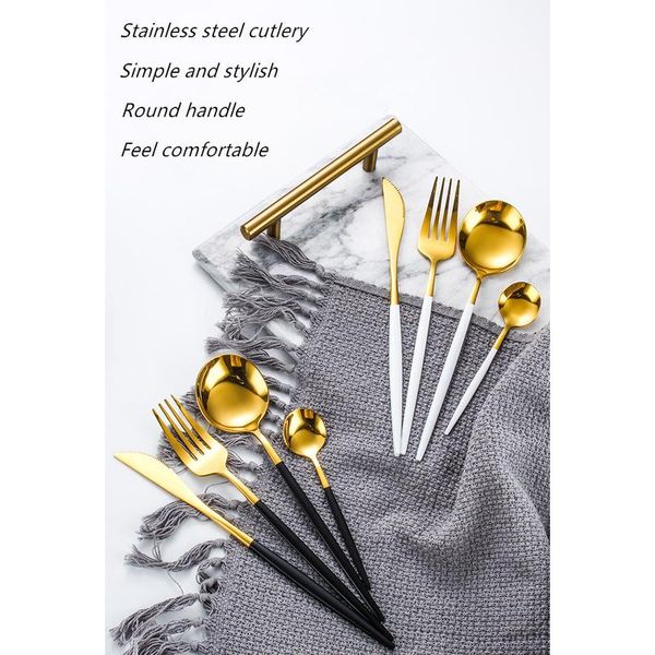 

stainless steel golden cutlery set steak knife fork coffee spoon teaspoon dinner knife dinnerware tableware dinner set jllvtm