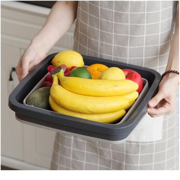 

portable folding bucket foldable basin fishing camping car wash bucket vegetable fruit basin household kitchen cleaning sqceul