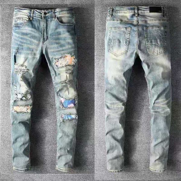 

new arrvial fashion jeans mens distressed ripped biker jeans slim fit motorcycle biker denim for men fashion stylist hip hop mens pants, Blue