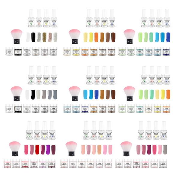 

nail glitter 11pc dipping powder set gel polish manicure dust diy holographic art with brush, Silver;gold