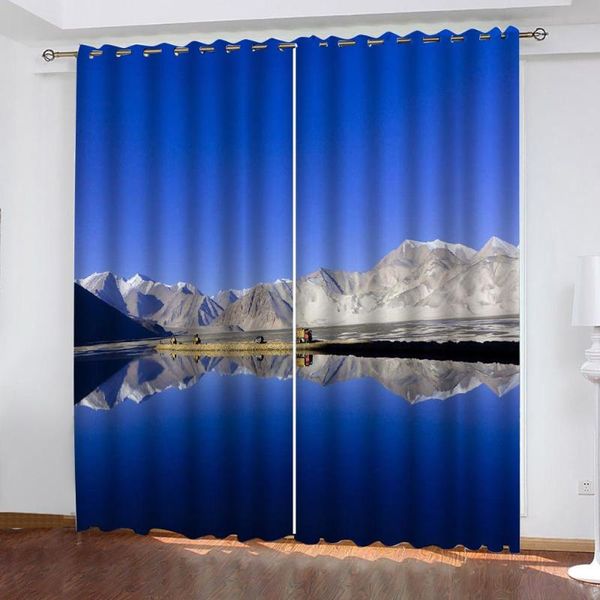 

custom luxury blackout 3d window curtains blue scenery curtains landscape blackout curtain