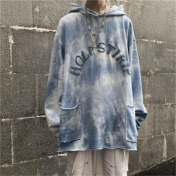 

cool korean tie-dyed streetwear japanese blue hip hop sweatshirt men fashion funny autumn harajuku rock hoodies male1, Black
