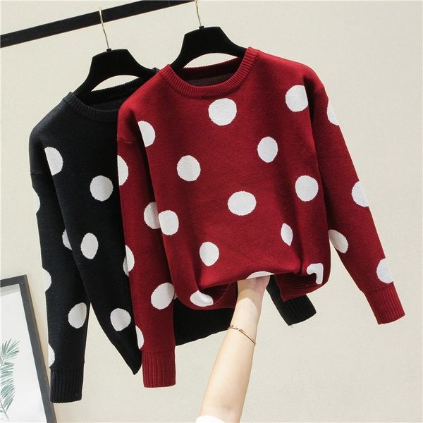 

soft women polka dot sweater female cashmere jumper casual fall winter knitted sweaters and pullovers red beige jumper y200720, White;black