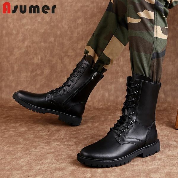 

asumer 2020 plus size 52 couple shoes genuine leather ankle boots women round toe thick fur winter boots woman, Black