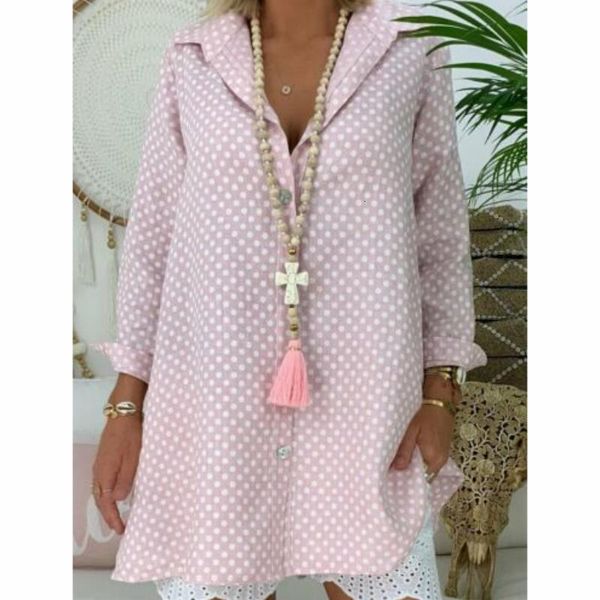 

плюс размер 2019 осенью женщин v-образные шеи в горошек рубашка с длинным рукавом кнопка повседневная свободные дамы топы горячие продажи, White