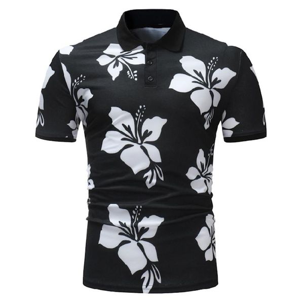 

original shop direct sales shirt short sleeve flowers designs men printed polos shirt para hombre, White;black