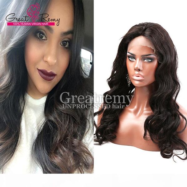 

greatremy fashion style brazilian front lace wigs fast shipping good quality virgin human hair glueless lace wigs of body wave, Black
