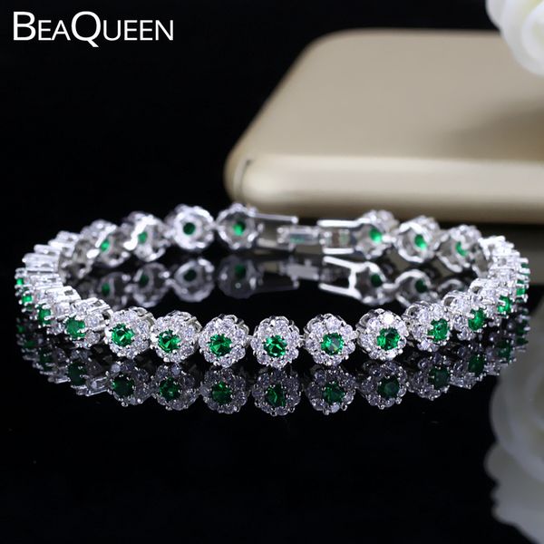 

beaqueen trendy green and white cubic zirconia stone setting ladies tennis bracelets silver 925 jewelry for women b100 q1201, Black