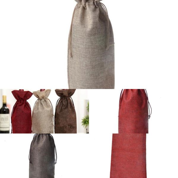

g1p4gift jute champagne covers bottle pouch burlap packaging bag wedding party decoration wine bags drawstring cover