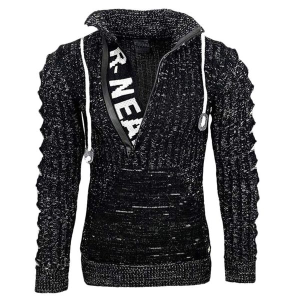 

autumn winter men's sweater letter printed knitted drawstring long sleeve sweater men clothing casual knitwear pullover, White;black