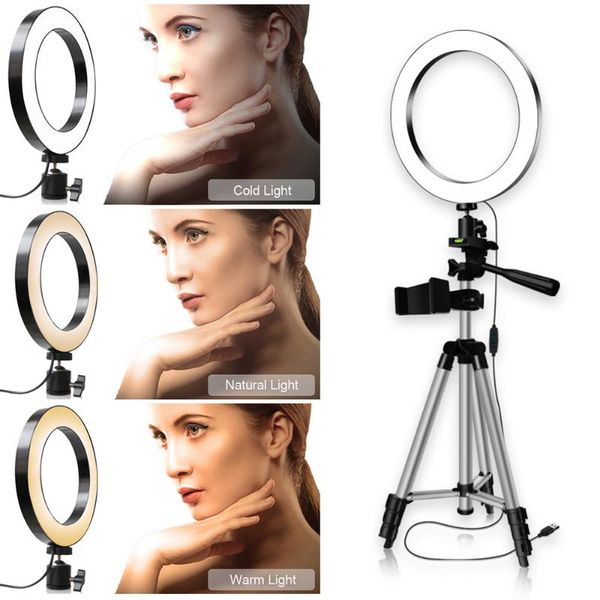 

10inch led ring light fill-in lamp dimmable 3 lighting modes metal tripod stand +smartphone holder for youtube live streaming