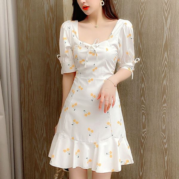 

2021 new summer floral mini french elegant sweet fairy casual korean japan style kawaii chiffon women 6490, Black;gray