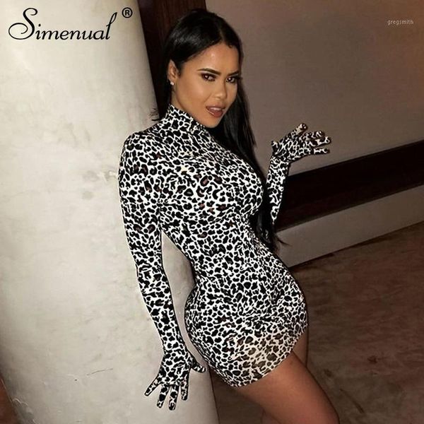 

simenual leopard women party dress with gloves long sleeve skinny clubwear fashion bodycon mini dresses autumn slim new1, Black;gray
