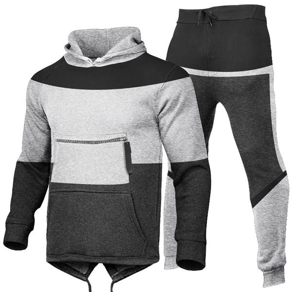 

men's tracksuits heflashor sport hoodie+pants sets 2 pieces autumn running tracksuit sweatshirt set gym clothes men suit track, Gray