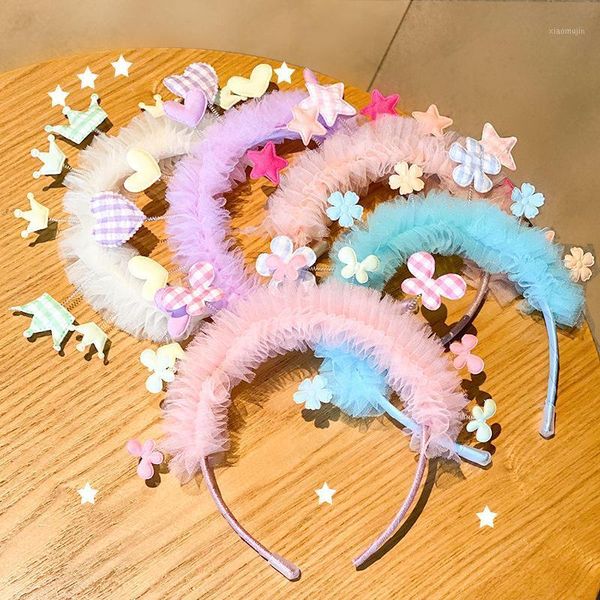 

hair accessories winya creative love children's net yarn material headband cute girls little girl princess press headdress1, Slivery;white