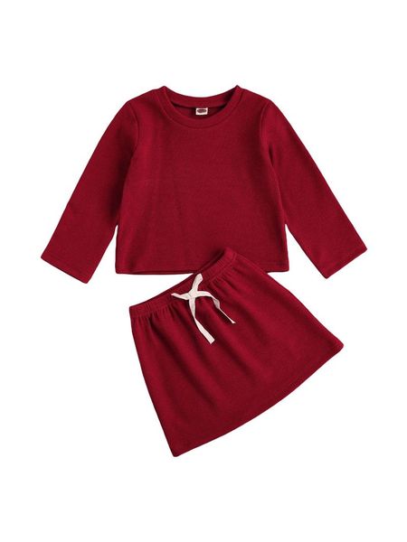 

kids baby girls 2-piece outfit set long sleeve solid color and skirt set, White