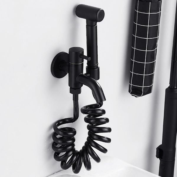 

bidet faucets bathroom black handheld spray hygienic shower muslim single hole portable sprayer cold water toilet corner valve